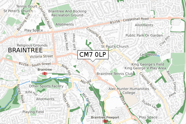 CM7 0LP map - small scale - OS Open Zoomstack (Ordnance Survey)