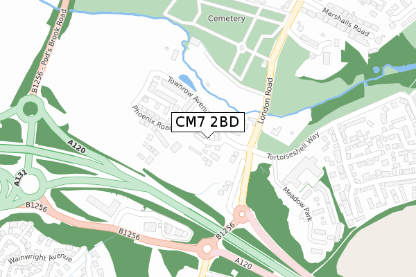 CM7 2BD map - large scale - OS Open Zoomstack (Ordnance Survey)