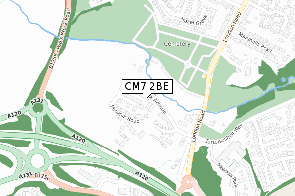 CM7 2BE map - large scale - OS Open Zoomstack (Ordnance Survey)