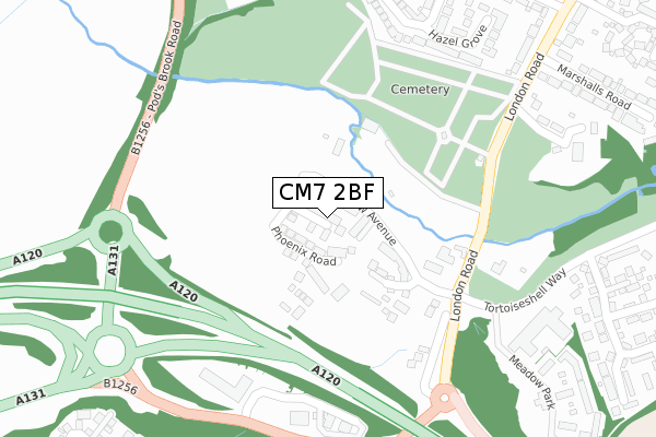 CM7 2BF map - large scale - OS Open Zoomstack (Ordnance Survey)