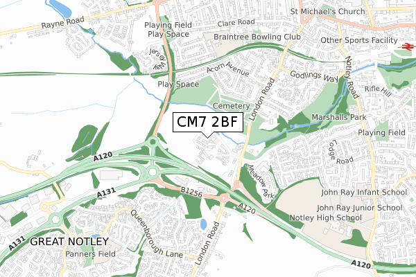 CM7 2BF map - small scale - OS Open Zoomstack (Ordnance Survey)