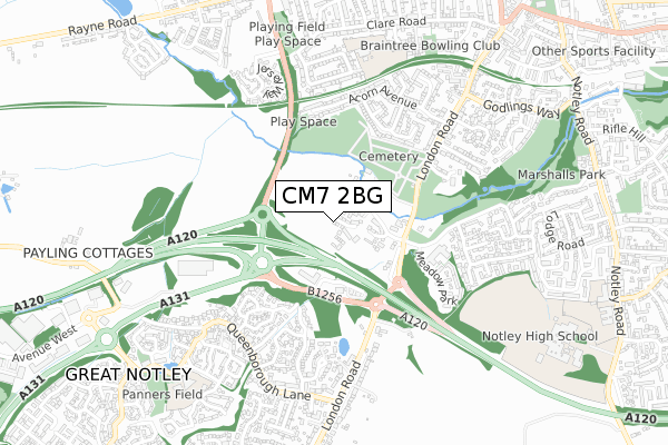 CM7 2BG map - small scale - OS Open Zoomstack (Ordnance Survey)