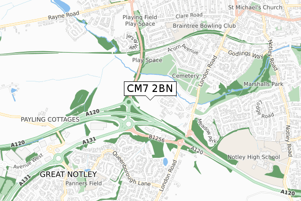 CM7 2BN map - small scale - OS Open Zoomstack (Ordnance Survey)