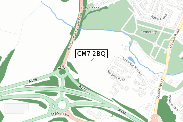 CM7 2BQ map - large scale - OS Open Zoomstack (Ordnance Survey)