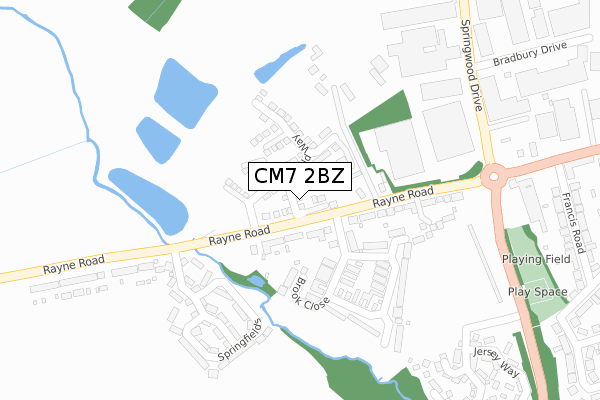 CM7 2BZ map - large scale - OS Open Zoomstack (Ordnance Survey)