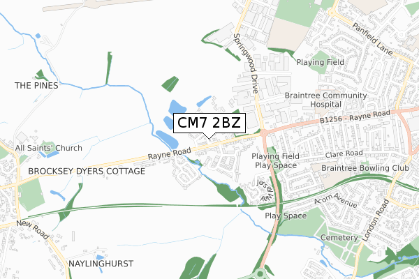 CM7 2BZ map - small scale - OS Open Zoomstack (Ordnance Survey)