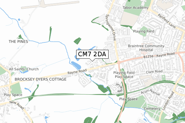 CM7 2DA map - small scale - OS Open Zoomstack (Ordnance Survey)