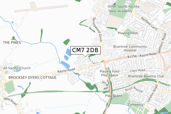 CM7 2DB map - small scale - OS Open Zoomstack (Ordnance Survey)