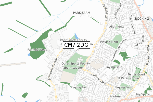 CM7 2DG map - small scale - OS Open Zoomstack (Ordnance Survey)