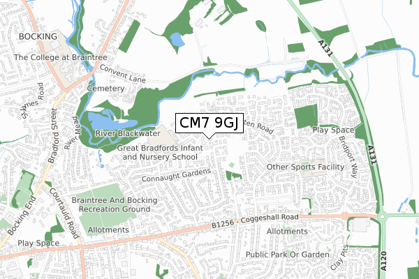 CM7 9GJ map - small scale - OS Open Zoomstack (Ordnance Survey)