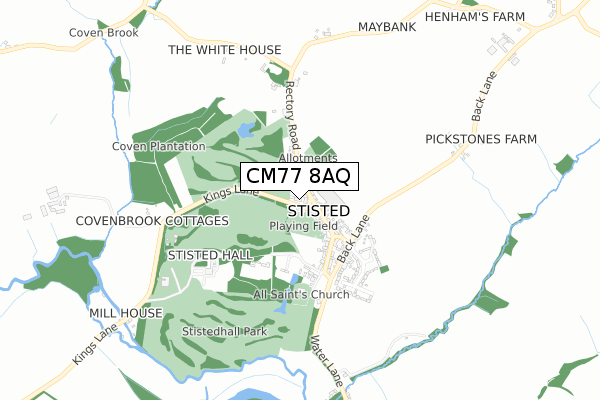 CM77 8AQ map - small scale - OS Open Zoomstack (Ordnance Survey)