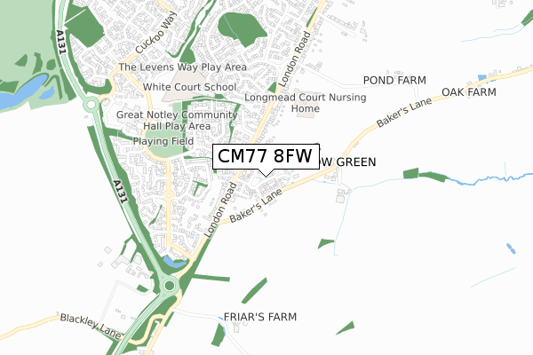 CM77 8FW map - small scale - OS Open Zoomstack (Ordnance Survey)