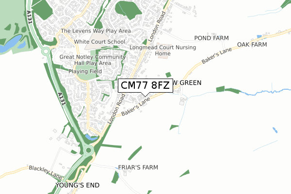 CM77 8FZ map - small scale - OS Open Zoomstack (Ordnance Survey)