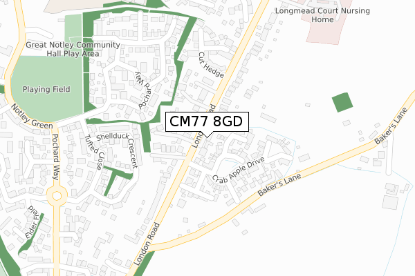 CM77 8GD map - large scale - OS Open Zoomstack (Ordnance Survey)