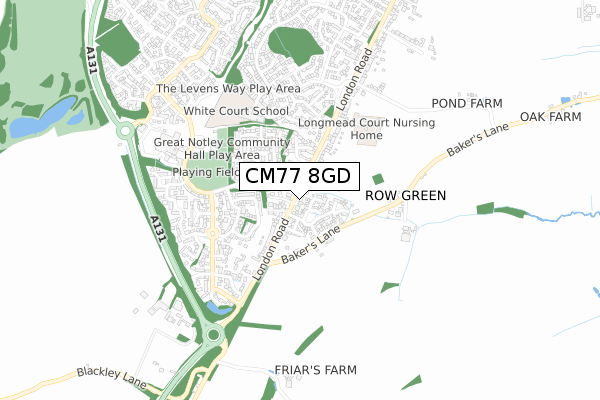 CM77 8GD map - small scale - OS Open Zoomstack (Ordnance Survey)