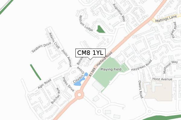 CM8 1YL map - large scale - OS Open Zoomstack (Ordnance Survey)