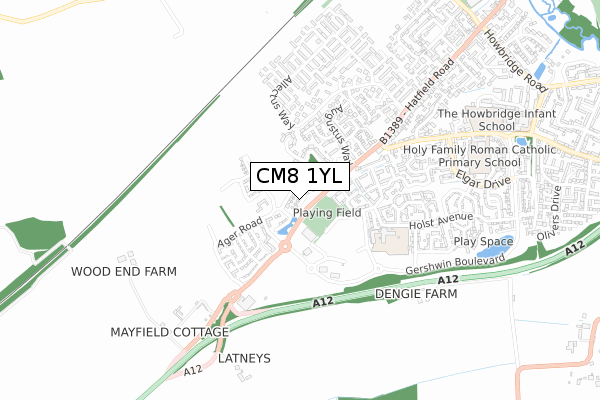 CM8 1YL map - small scale - OS Open Zoomstack (Ordnance Survey)