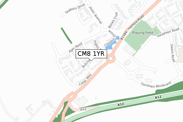 CM8 1YR map - large scale - OS Open Zoomstack (Ordnance Survey)