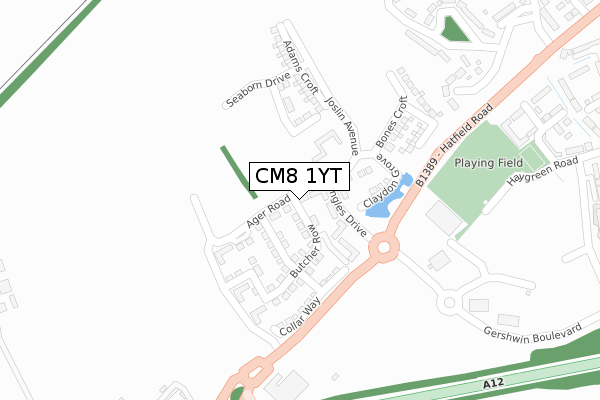 CM8 1YT map - large scale - OS Open Zoomstack (Ordnance Survey)