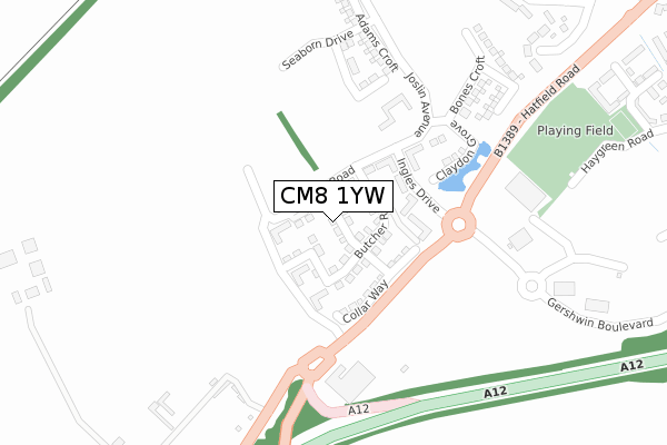 CM8 1YW map - large scale - OS Open Zoomstack (Ordnance Survey)