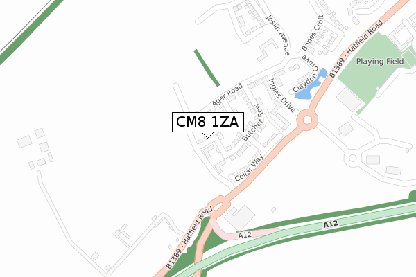 CM8 1ZA map - large scale - OS Open Zoomstack (Ordnance Survey)