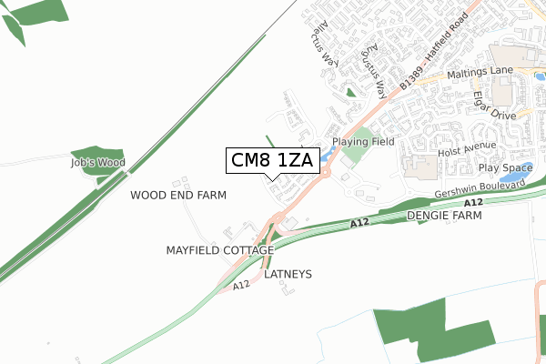 CM8 1ZA map - small scale - OS Open Zoomstack (Ordnance Survey)