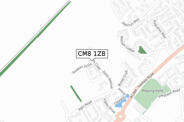 CM8 1ZB map - large scale - OS Open Zoomstack (Ordnance Survey)