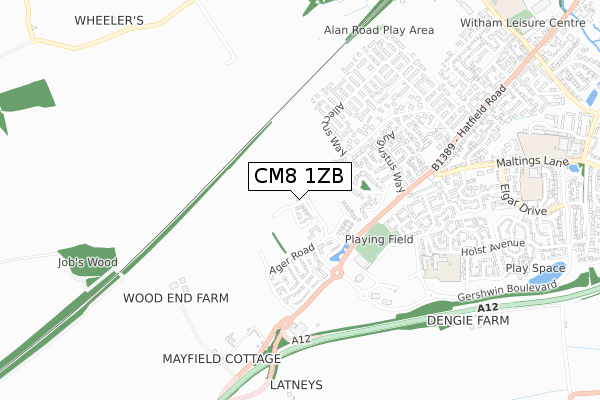 CM8 1ZB map - small scale - OS Open Zoomstack (Ordnance Survey)