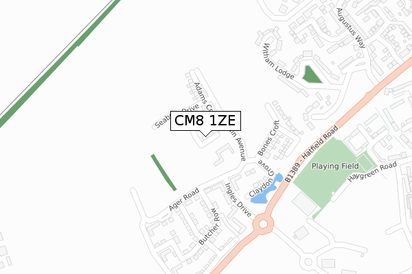 CM8 1ZE map - large scale - OS Open Zoomstack (Ordnance Survey)