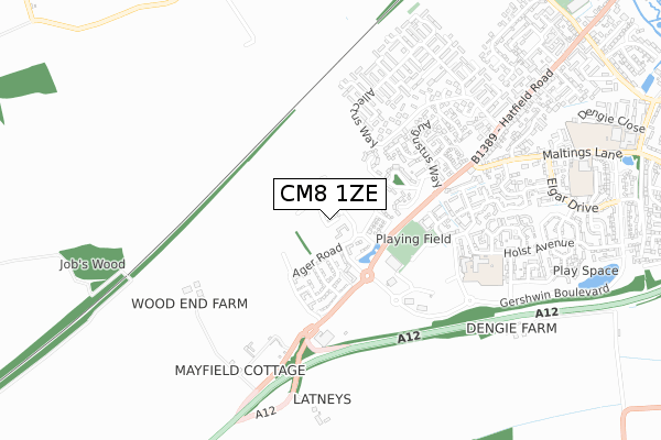 CM8 1ZE map - small scale - OS Open Zoomstack (Ordnance Survey)