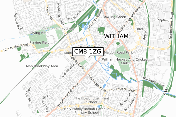 CM8 1ZG map - small scale - OS Open Zoomstack (Ordnance Survey)