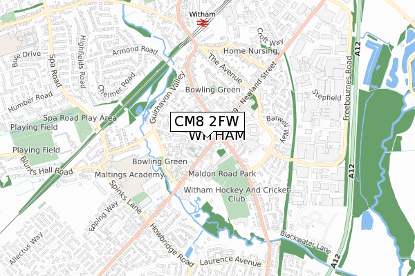 CM8 2FW map - small scale - OS Open Zoomstack (Ordnance Survey)