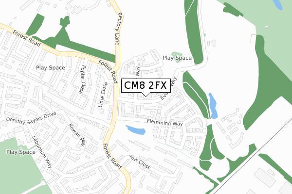 CM8 2FX map - large scale - OS Open Zoomstack (Ordnance Survey)