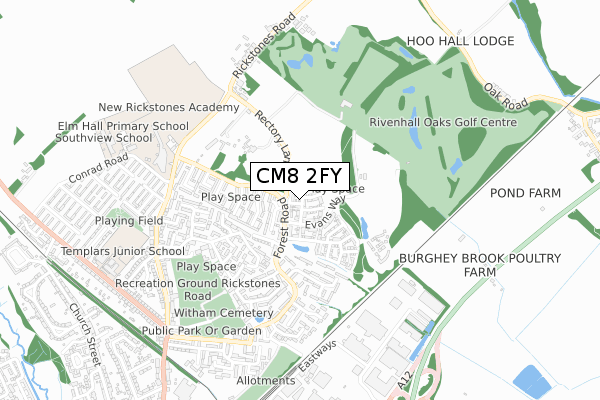 CM8 2FY map - small scale - OS Open Zoomstack (Ordnance Survey)