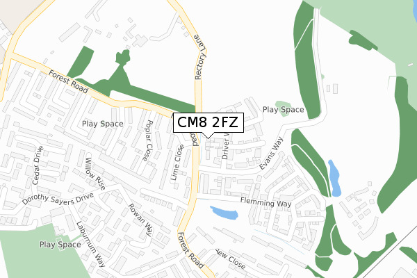 CM8 2FZ map - large scale - OS Open Zoomstack (Ordnance Survey)