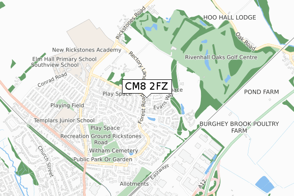 CM8 2FZ map - small scale - OS Open Zoomstack (Ordnance Survey)