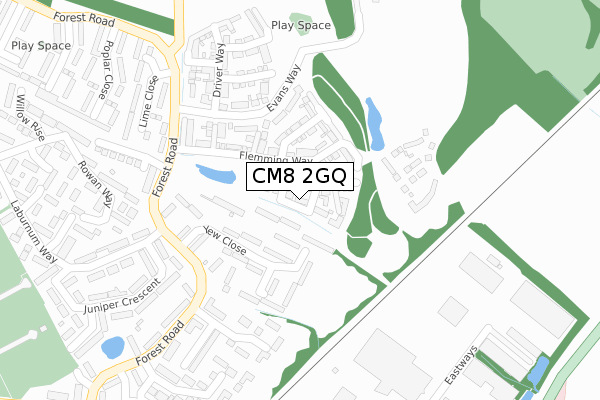 CM8 2GQ map - large scale - OS Open Zoomstack (Ordnance Survey)