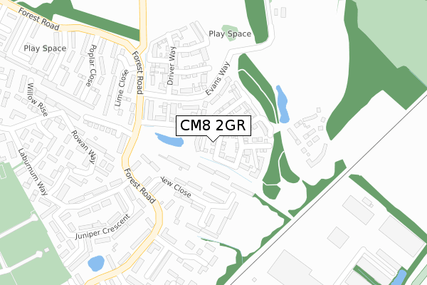 CM8 2GR map - large scale - OS Open Zoomstack (Ordnance Survey)