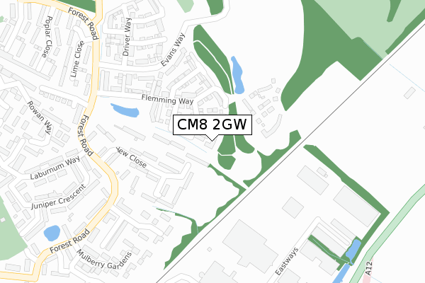 CM8 2GW map - large scale - OS Open Zoomstack (Ordnance Survey)