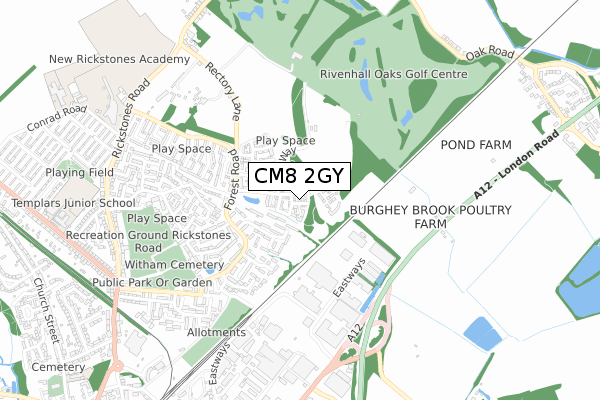 CM8 2GY map - small scale - OS Open Zoomstack (Ordnance Survey)