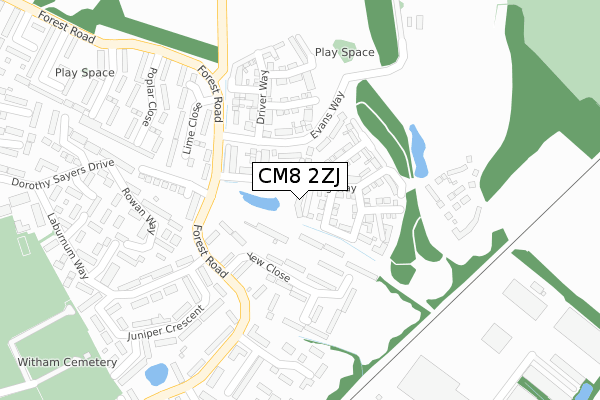 CM8 2ZJ map - large scale - OS Open Zoomstack (Ordnance Survey)