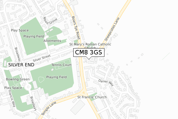 CM8 3GS map - large scale - OS Open Zoomstack (Ordnance Survey)