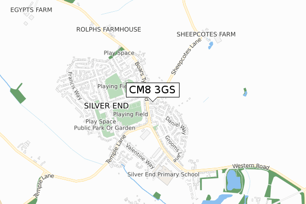 CM8 3GS map - small scale - OS Open Zoomstack (Ordnance Survey)