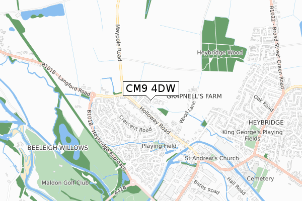 CM9 4DW map - small scale - OS Open Zoomstack (Ordnance Survey)