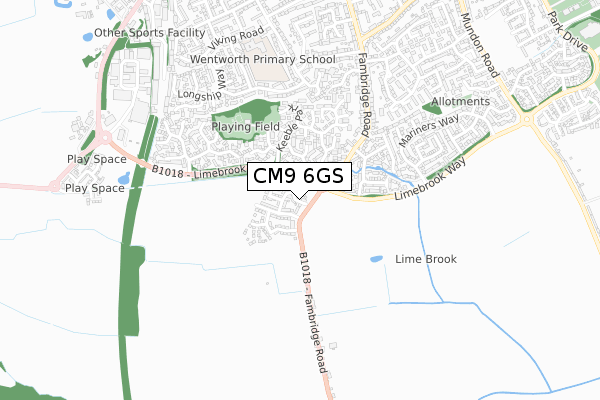 CM9 6GS map - small scale - OS Open Zoomstack (Ordnance Survey)