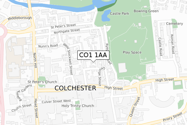 CO1 1AA map - large scale - OS Open Zoomstack (Ordnance Survey)