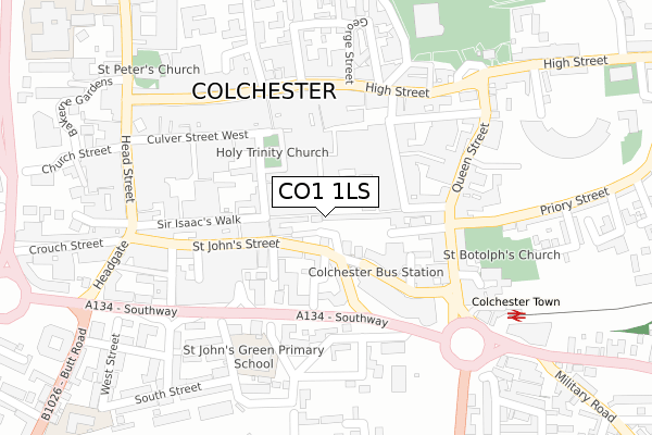 CO1 1LS map - large scale - OS Open Zoomstack (Ordnance Survey)