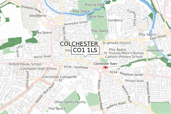 CO1 1LS map - small scale - OS Open Zoomstack (Ordnance Survey)