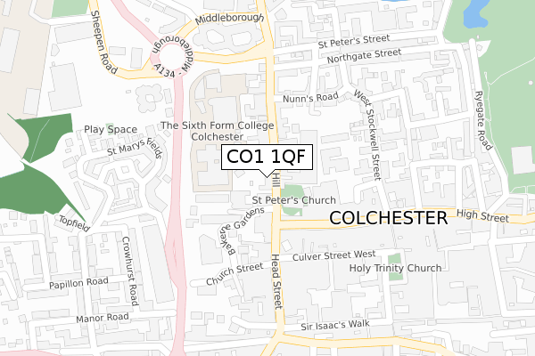 CO1 1QF map - large scale - OS Open Zoomstack (Ordnance Survey)