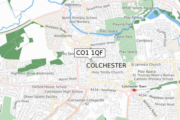 CO1 1QF map - small scale - OS Open Zoomstack (Ordnance Survey)